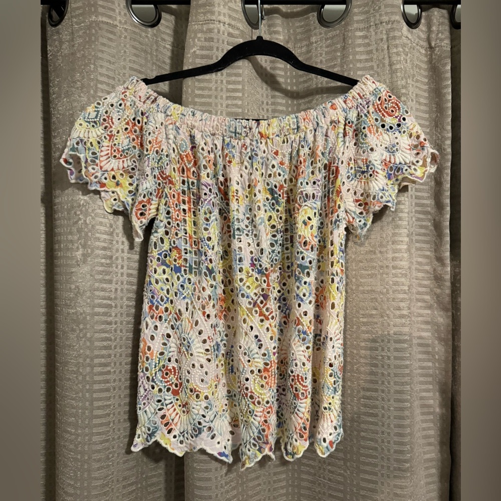 Entro Floral Lace Embroidered Off the Shoulder Top Sz S